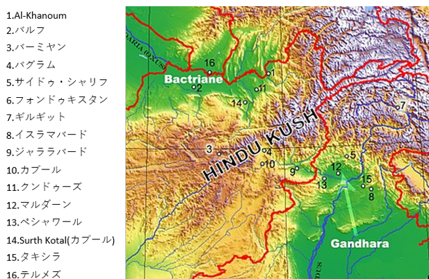 バクトリアとガンダーラの地図