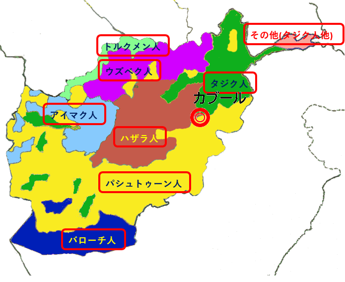 アフガニスタンの民族分布図